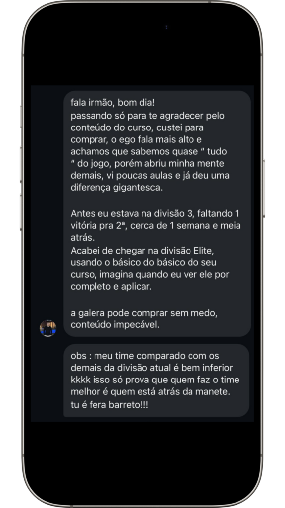 Depoimento de aluno - Divisão Elite