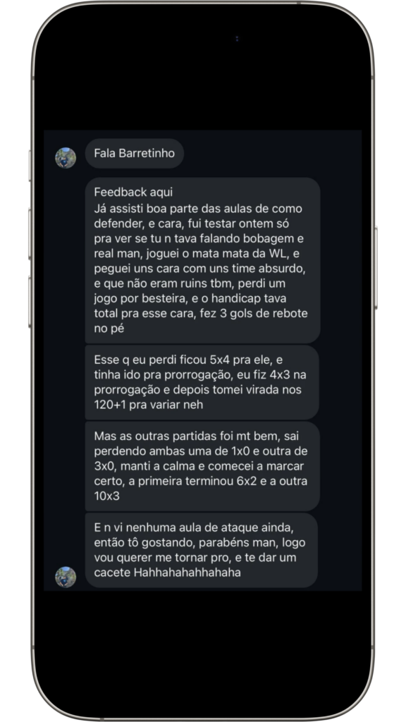 Depoimento de aluno - WhatsApp